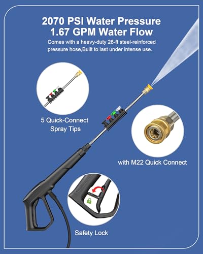 Pressure Washer 1800W Electric Pressure Washer with 5Quick Connect Nozzles Built in Foam Cannon 35ft GFCI Power Cord 27ft Hose Electric Power Washer for Car Patio Fence Driveway