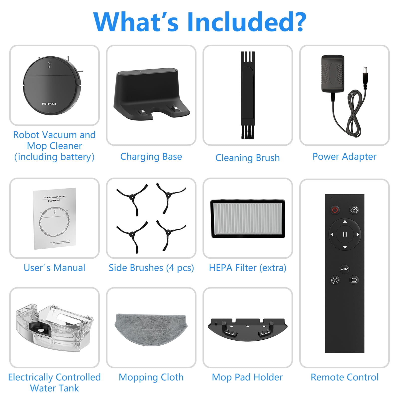PrettyCare Combo de Aspiradora y Trapeador Robot, Aspiradora con Succión de 3000 Pa, Batería de 4400 Mah, Aplicación/control Remoto/control por Voz, Ideal para Pelo de Mascotas C2