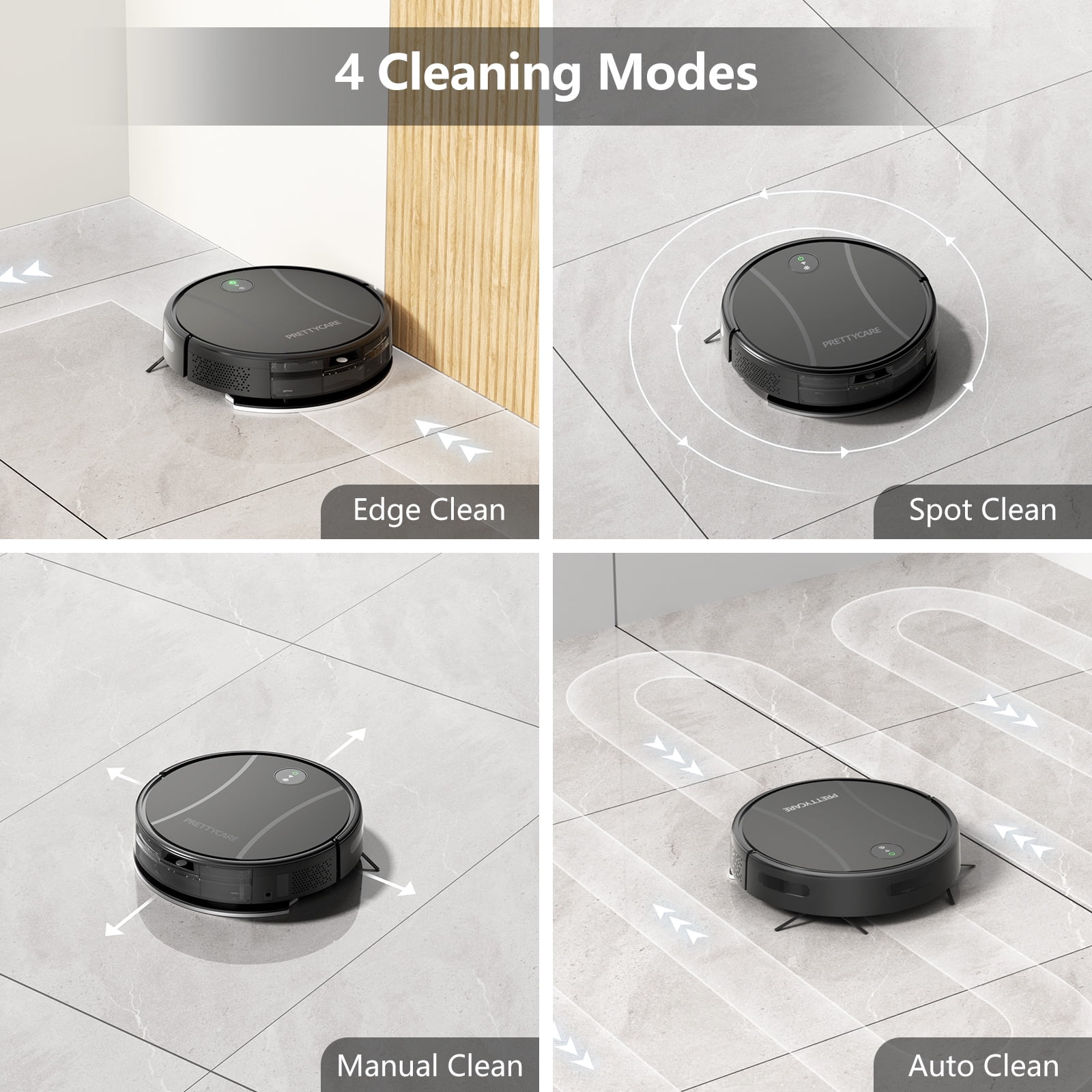 PrettyCare Combo de Aspiradora y Trapeador Robot, Aspiradora con Succión de 3000 Pa, Batería de 4400 Mah, Aplicación/control Remoto/control por Voz, Ideal para Pelo de Mascotas C2