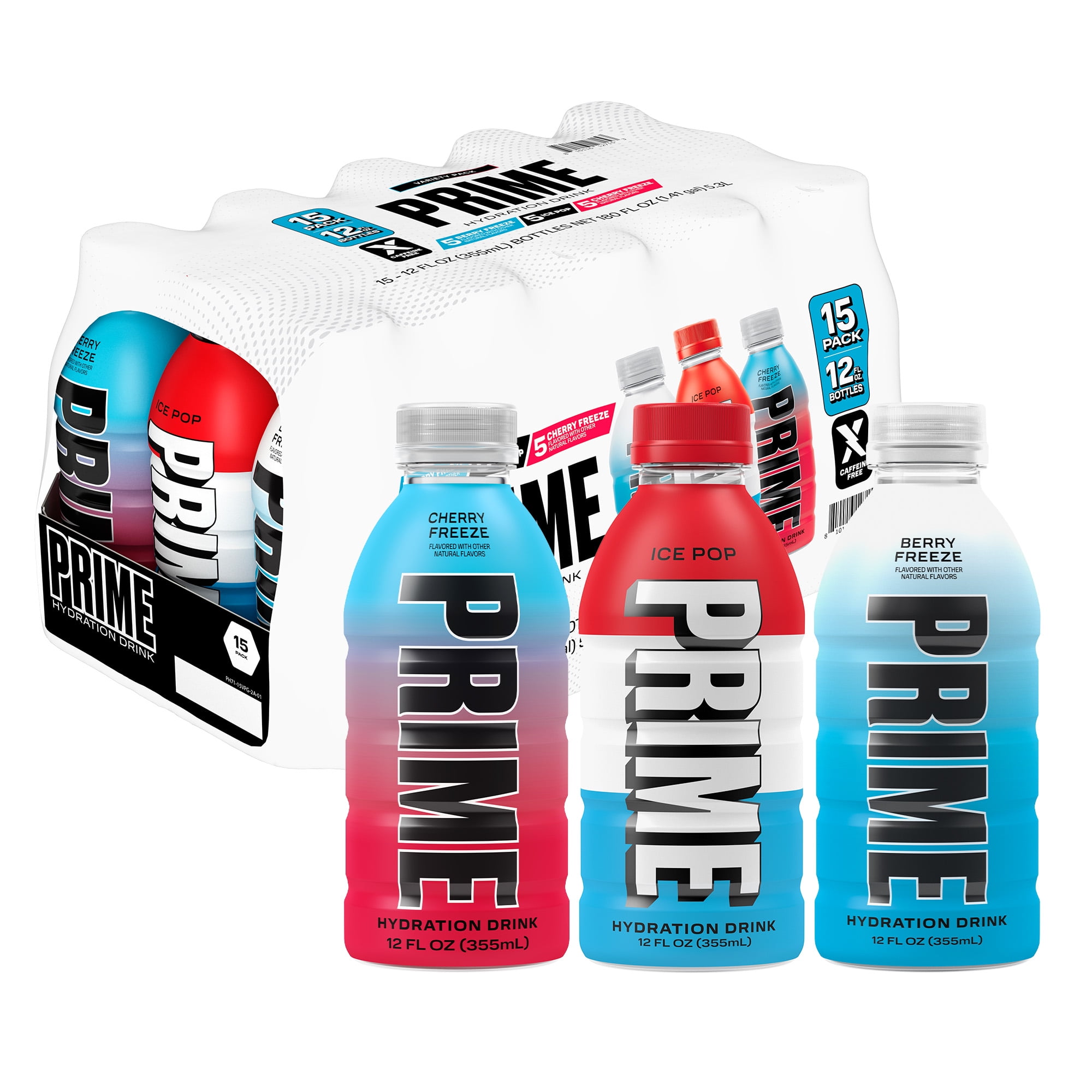 Prime Hydration Sports Drink  Ice Pop  Cherry Freeze  Berry Freeze  12 fl oz  15 Pack  Bottles