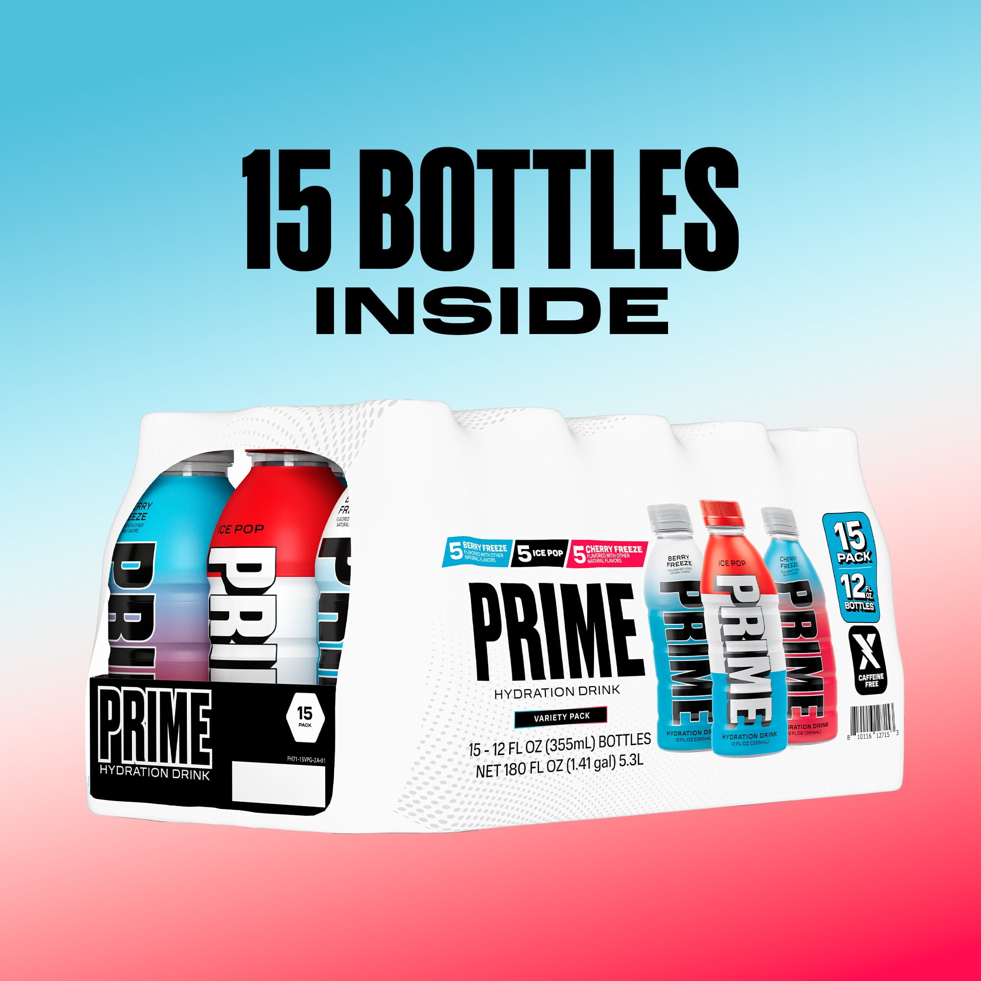 Prime Hydration Sports Drink  Ice Pop  Cherry Freeze  Berry Freeze  12 fl oz  15 Pack  Bottles