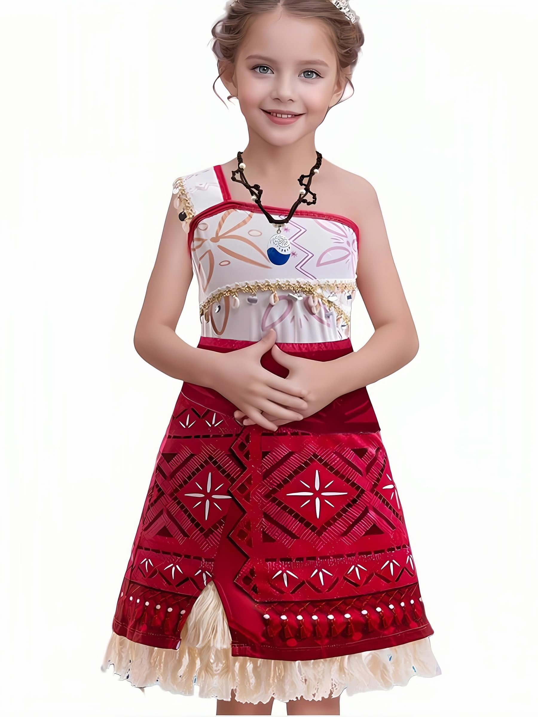 Talla 9-10 Princess Moana Adventure Costume for Girls Kids Ocean Theme Birthday Halloween Dress up With Necklace Shell anklet 9 10Years