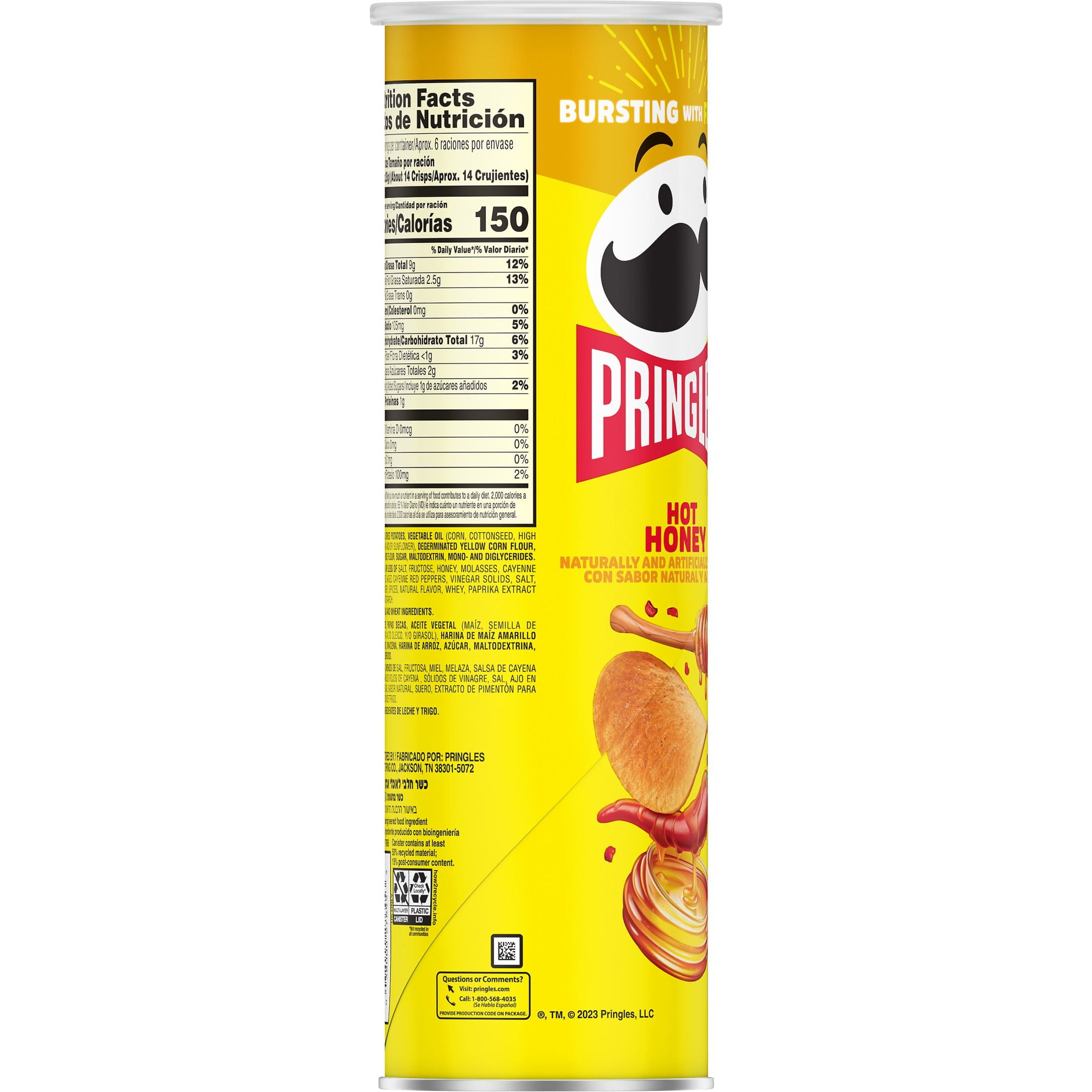 Pringles Hot Honey Potato Crisps Chips  Lunch Snacks  5 5 oz Canister