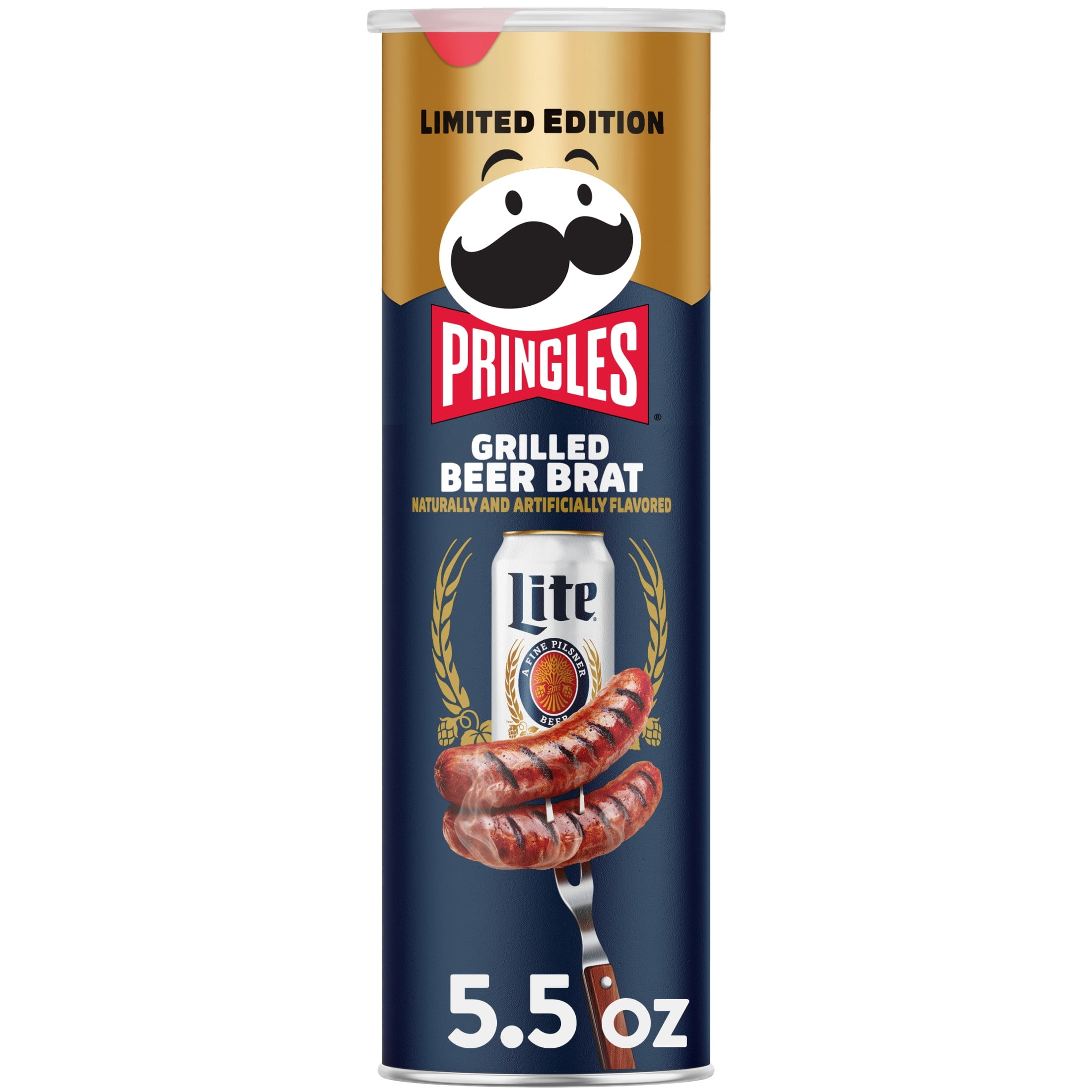 Pringles Miller Lite Grilled Beer Brat Potato Crisps Chips  Lunch Snacks  5 5 oz Canister