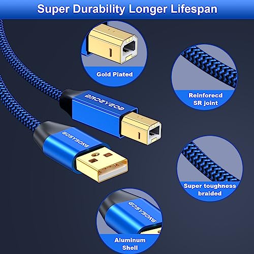 Printer Cable 25ft  USB 2 0 Type A to Type B Cord Compatible With Scanner  Audio Device