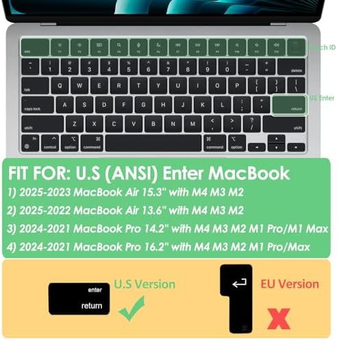 ProElife Funda de teclado para MacBook Air de 13.6 pulgadas 15 pulgadas 2024 2023 2022 M3 M2 Chip A2681 A2941, protector de teclado ultrafino U.S Enter para 2024-2022 Air 13.6 pulgadas 15 pulgadas M3