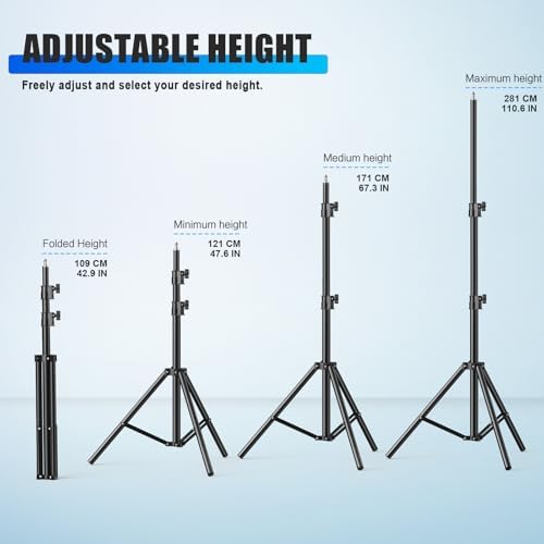 Professional Light Stand Photography 110/9 2ft/280cm  Air Cushioned Photo Video Metal Tripod Stand for Softbox  Studio Light  Reflector  Ring Light  Heavy Duty Max Load 8kg/17 6lb  1/4 Screw