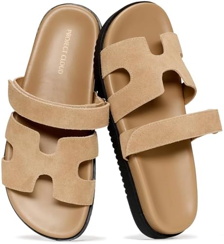 Talla 8 Project Cloud 100  Genuine Leather Sandals for Women Footwear   Stylish Womens Sandals with Plush & Soft Insole   Non Slip and Water Resistant Beach Sandals Slides for Women  Mayvy