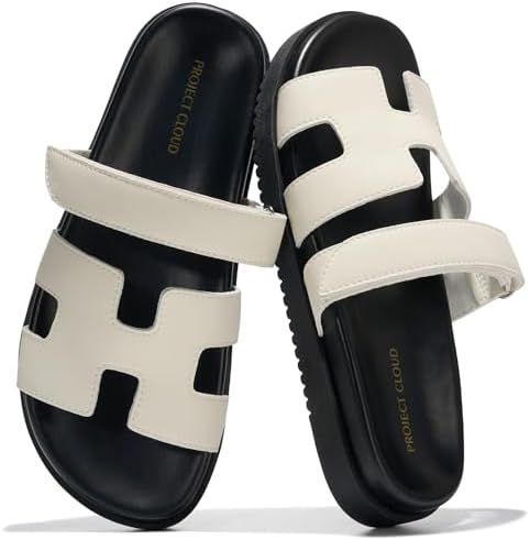 Talla 8 Project Cloud 100  Genuine Leather Sandals for Women Footwear   Stylish Womens Sandals with Plush & Soft Insole   Non Slip and Water Resistant Beach Sandals Slides for Women  Mayvy