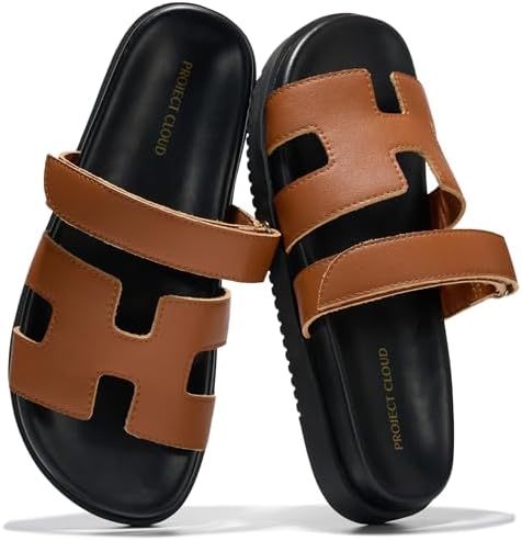 Talla 8 Project Cloud 100  Genuine Leather Sandals for Women Footwear   Stylish Womens Sandals with Plush & Soft Insole   Non Slip and Water Resistant Beach Sandals Slides for Women  Mayvy