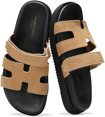 Talla 8 Project Cloud 100  Genuine Leather Sandals for Women Footwear   Stylish Womens Sandals with Plush & Soft Insole   Non Slip and Water Resistant Beach Sandals Slides for Women  Mayvy