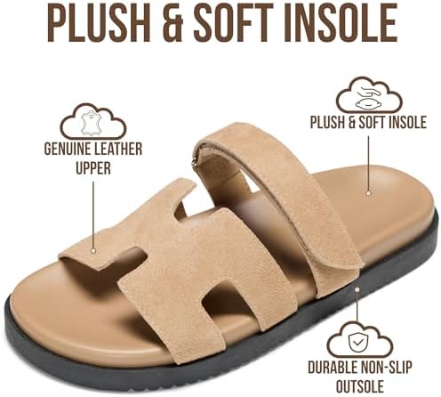 Talla 8 Project Cloud 100  Genuine Leather Sandals for Women Footwear   Stylish Womens Sandals with Plush & Soft Insole   Non Slip and Water Resistant Beach Sandals Slides for Women  Mayvy