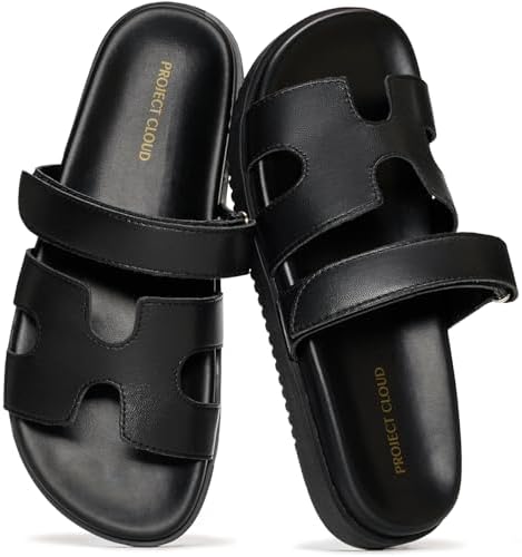 Talla 8 Project Cloud 100  Genuine Leather Sandals for Women Footwear   Stylish Womens Sandals with Plush & Soft Insole   Non Slip and Water Resistant Beach Sandals Slides for Women  Mayvy
