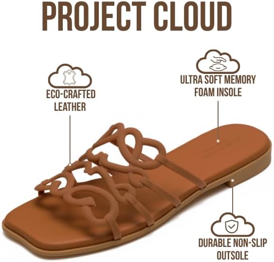 Talla 7, Project Cloud Womens Sandals with Memory Foam   Eco Crafted Leather Sandals for Women 2026   Flats   Non Slip & Comfortable Sandals Women  Lisa