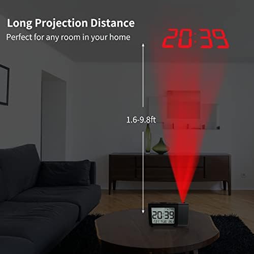 Projection Alarm Clock for Bedroom  Digital LCD Clock with Temperature Date Snooze 12/24H and Weekend Mode  Easy Set Dimmer Clock with 2 Levels Volume  Mains and Battery Operated