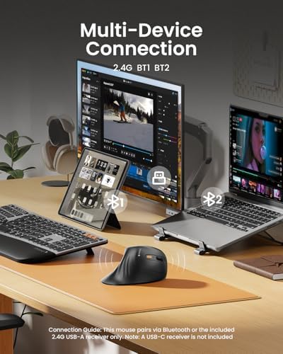 ProtoArc Ergonomic Mouse  EM11 NL Bluetooth Rechargeable Wireless Vertical Mouse  3 Multi Device Connectivity for Computer/PC/Laptop  2 4GHz USB A Optical Mice for Windows  Mac OS  Black