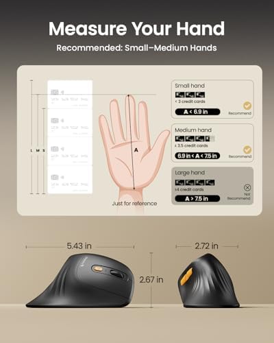 ProtoArc Ergonomic Mouse  EM11 NL Bluetooth Rechargeable Wireless Vertical Mouse  3 Multi Device Connectivity for Computer/PC/Laptop  2 4GHz USB A Optical Mice for Windows  Mac OS  Black