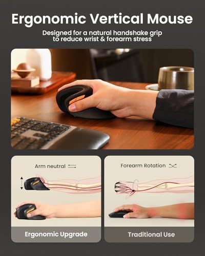 ProtoArc Ergonomic Mouse  EM11 NL Bluetooth Rechargeable Wireless Vertical Mouse  3 Multi Device Connectivity for Computer/PC/Laptop  2 4GHz USB A Optical Mice for Windows  Mac OS  Black