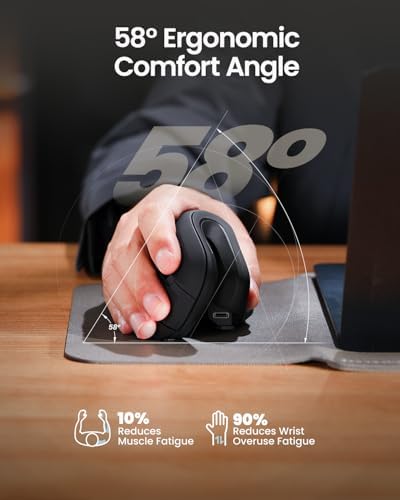 ProtoArc Ergonomic Mouse  EM11 NL Bluetooth Rechargeable Wireless Vertical Mouse  3 Multi Device Connectivity for Computer/PC/Laptop  2 4GHz USB A Optical Mice for Windows  Mac OS  Black