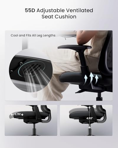 ProtoArc Ergonomic Office Chair   Flexer Computer Chair  Foam Cushion Sliding Seat  Breathable Mesh from Wintex  125  Reclining Swivel Desk Chairs for Home  Office & Study   Black