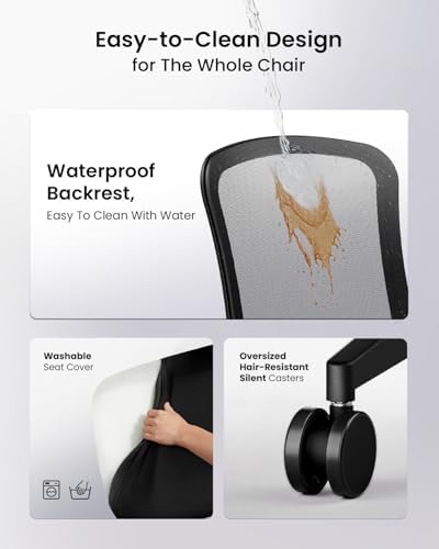 ProtoArc Ergonomic Office Chair   Flexer Computer Chair  Foam Cushion Sliding Seat  Breathable Mesh from Wintex  125  Reclining Swivel Desk Chairs for Home  Office & Study   Black