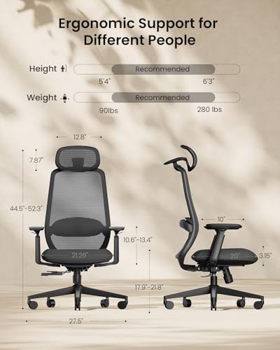 ProtoArc Ergonomic Office Chair   EC200 High Back Mesh Computer Chair with Lumbar Support  3D Adjustable Headrest & Sliding Seat for 8  Hour Comfort  Big & Tall Home Office Desk Chairs   Black