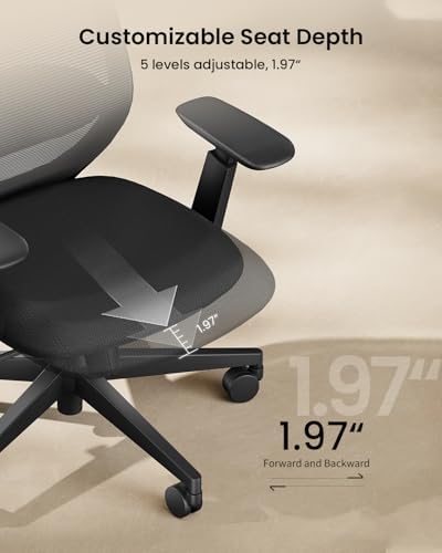 ProtoArc Ergonomic Office Chair   EC200 High Back Mesh Computer Chair with Lumbar Support  3D Adjustable Headrest & Sliding Seat for 8  Hour Comfort  Big & Tall Home Office Desk Chairs   Black