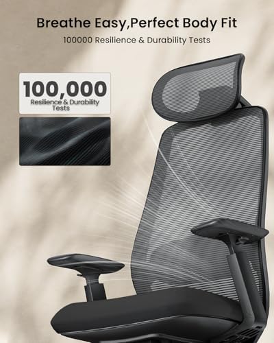 ProtoArc Ergonomic Office Chair   EC200 High Back Mesh Computer Chair with Lumbar Support  3D Adjustable Headrest & Sliding Seat for 8  Hour Comfort  Big & Tall Home Office Desk Chairs   Black
