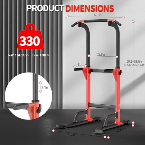 Pull Up Dip Station For Home Gym Strength Training Fitness Workout Station Chin Ups Push Ups Pull Ups Dip Ups 330LBS T055CDC