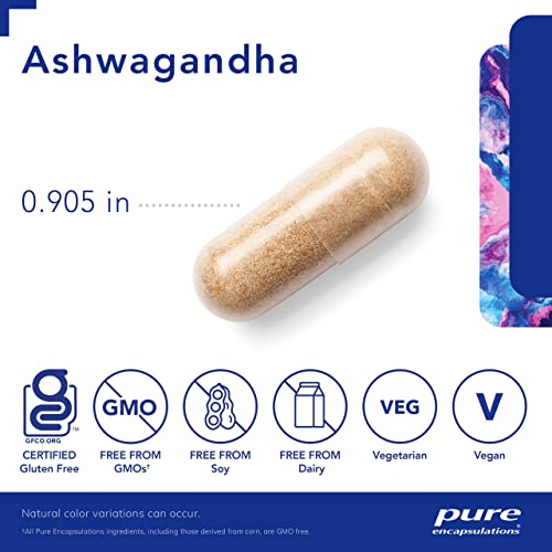 Pure Encapsulations Ashwagandha 500 mg Ashwagandha Extract Metabolism & Stress Support Immune Support GMO Free & Vegan 120 Capsules