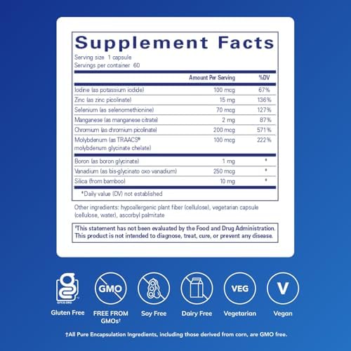 Pure Encapsulations Trace Minerals   Multimineral Supplement   Mineral Supplement   Supports Metabolism & Cellular Function    Gluten Free & Vegan   60 Capsules