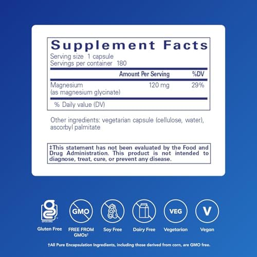 Pure Encapsulations Magnesium  Glycinate    Supplement to Support Stress Relief  Sleep  Heart Health  Nerves  Muscles  and Metabolism    with Magnesium Glycinate   180 Capsules