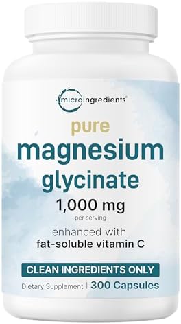 Pure Magnesium Glycinate 1 000mg  300 Capsules   100  Chelated for Max Absorption   Support for Sleep  Muscle  Heart & Nerve Health    Enhanced with Vitamin C   Only Uses Active Ingredients