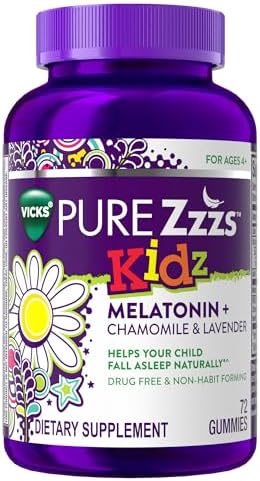 Pure Zzzs  Kidz  Kids Melatonin Gummy  Sleep Aid  Low Amount of Melatonin for Kids  with Chamomile and Lavender  1 mg  Berry Flavored  72 Count