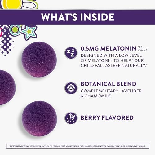 Pure Zzzs  Kidz  Kids Melatonin Gummy  Sleep Aid  Low Amount of Melatonin for Kids  with Chamomile and Lavender  1 mg  Berry Flavored  72 Count