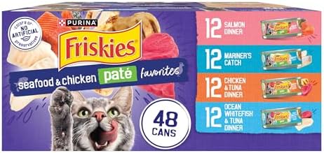 Purina Friskies Pate Wet Cat Food Variety Pack Seafood and Chicken Pate Favorites   48 ct  Can