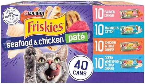 Purina Friskies Pate Wet Cat Food Variety Pack Seafood and Chicken Pate Favorites   48 ct  Can