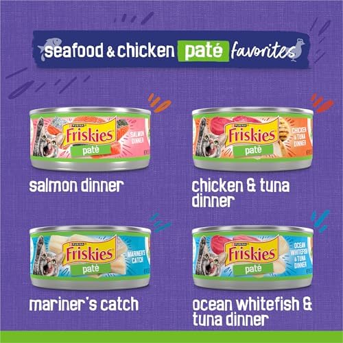 Purina Friskies Pate Wet Cat Food Variety Pack Seafood and Chicken Pate Favorites   48 ct  Can