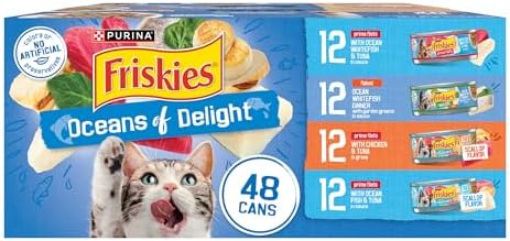 Purina Friskies Wet Cat Food Variety Pack  Oceans of Delight Flaked and Prime Filets   48 ct  Can