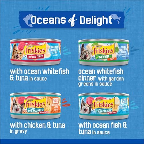 Purina Friskies Wet Cat Food Variety Pack  Oceans of Delight Flaked and Prime Filets   48 ct  Can