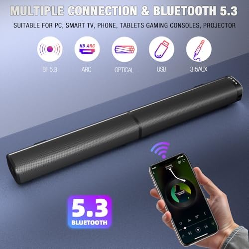 Puriom Sound Bar for Smart TV  100W Sound Bar with Bluetooth 5 3/ARC/Opt/AUX Connect  2 in 1 Detachable Home Soundbar  Home Theater Speaker & Bass Effect  for TV/PC/Gaming