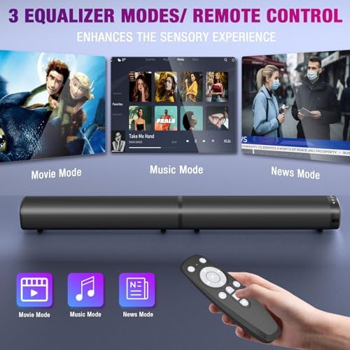 Puriom Sound Bar for Smart TV  100W Sound Bar with Bluetooth 5 3/ARC/Opt/AUX Connect  2 in 1 Detachable Home Soundbar  Home Theater Speaker & Bass Effect  for TV/PC/Projectors