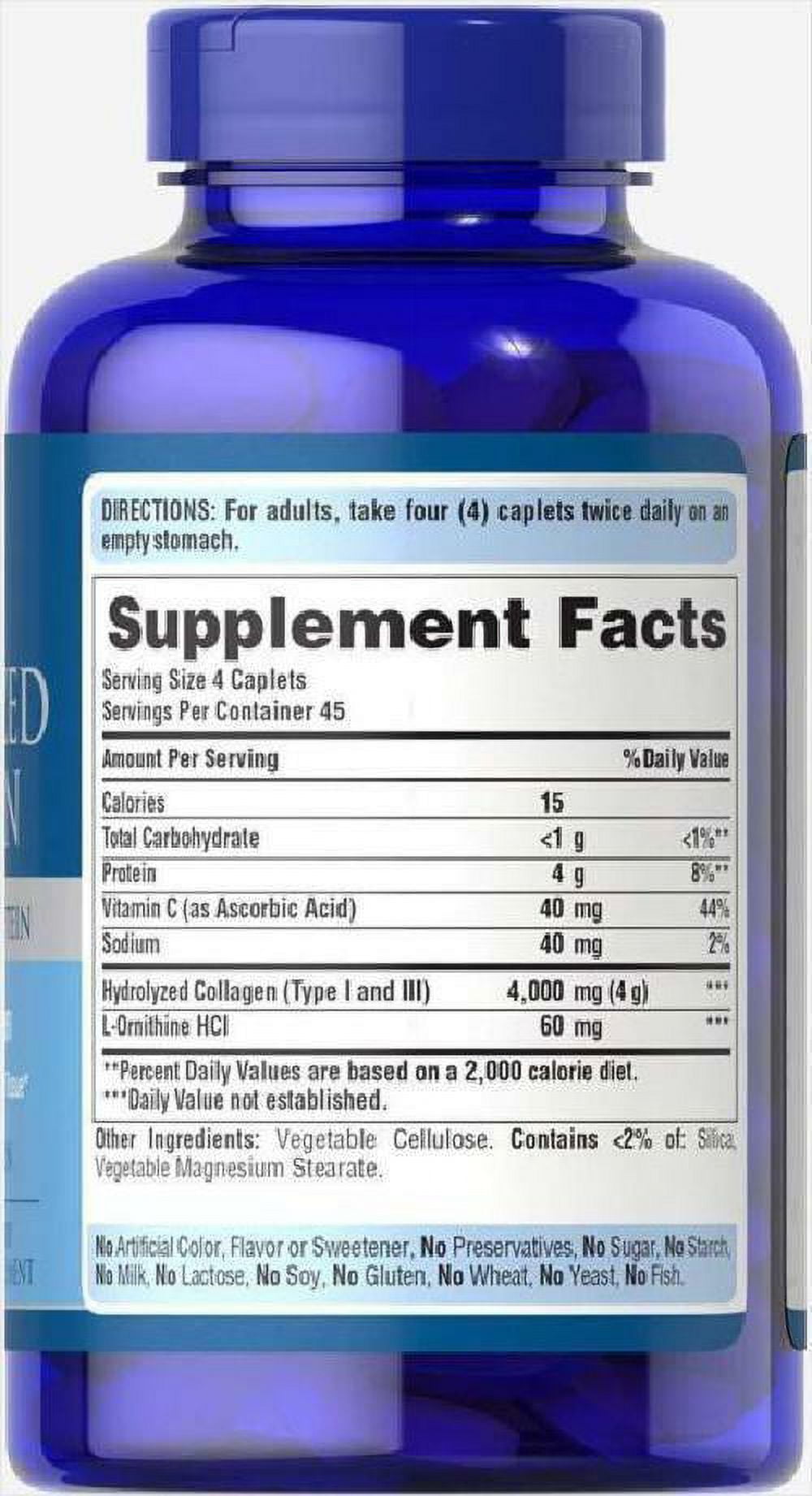 Puritans Pride Hydrolyzed Collagen Caplets  1000 Mg  180 Ct