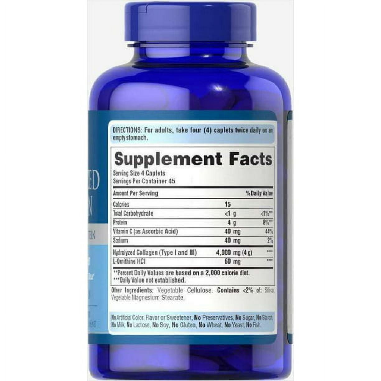 Puritans Pride Hydrolyzed Collagen Caplets  1000 Mg  180 Ct