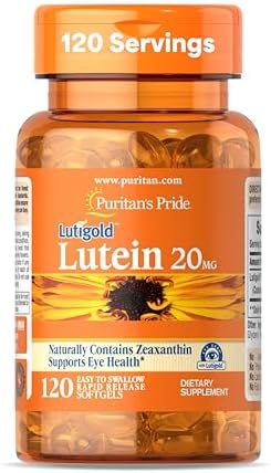 Puritans Pride Premium Lutigold Lutein Carotenoid 20mg with Zeaxanthin for Men and Women  Dietary Supplement for Eye Health Support  8 Month Supply  120 Easy to Swallow Softgels  2 Pack
