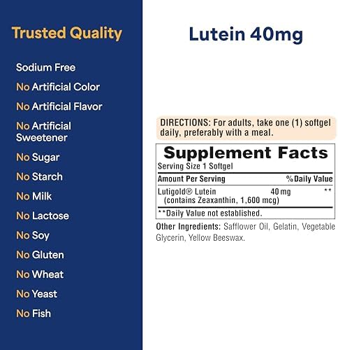 Puritans Pride Premium Lutigold  Lutein Carotenoid 40mg with Zeaxanthin for Men and Women  Dietary Supplement for Eye Health Support  8 Month Supply  120 Easy to Swallow Softgels  2 Pack