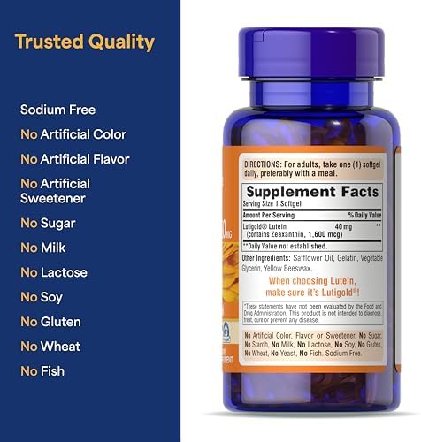 Puritans Pride Premium Lutigold  Lutein Carotenoid 40 mg with Zeaxanthin for Men and Women  Dietary Supplement for Eye Health Support  2 Month Supply  60 Easy to Swallow Softgels