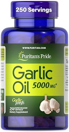 Puritans Pride Premium Garlic Fresh 5000mg  Traditional Dietary Supplement for Heart Health and Circulation Support with Antioxidant Properties  250 Rapid Release Softgels