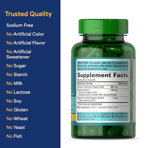 Puritans Pride Turmeric Curcumin 1000mg Standarized to 95 Cucuminoids Herbal Dietary Supplement for Antioxidant Health 120 Rapid Release Capsules
