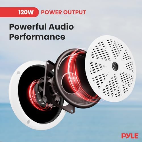 Pyle Marine Radio Receiver Speaker Set 12v Single Din Style Bluetooth Compatible Waterproof Digital Boat In Dash Console System with Mic 4 Speakers  Remote Control  Wiring Harness PLMRKT38W  White 